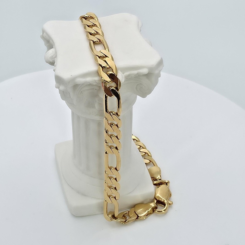 Vtg HONOR SOCIETY Women's Anklet Men's Bracelet Gold Plated Figaro Chain Avon 9" - Picture 4 of 14